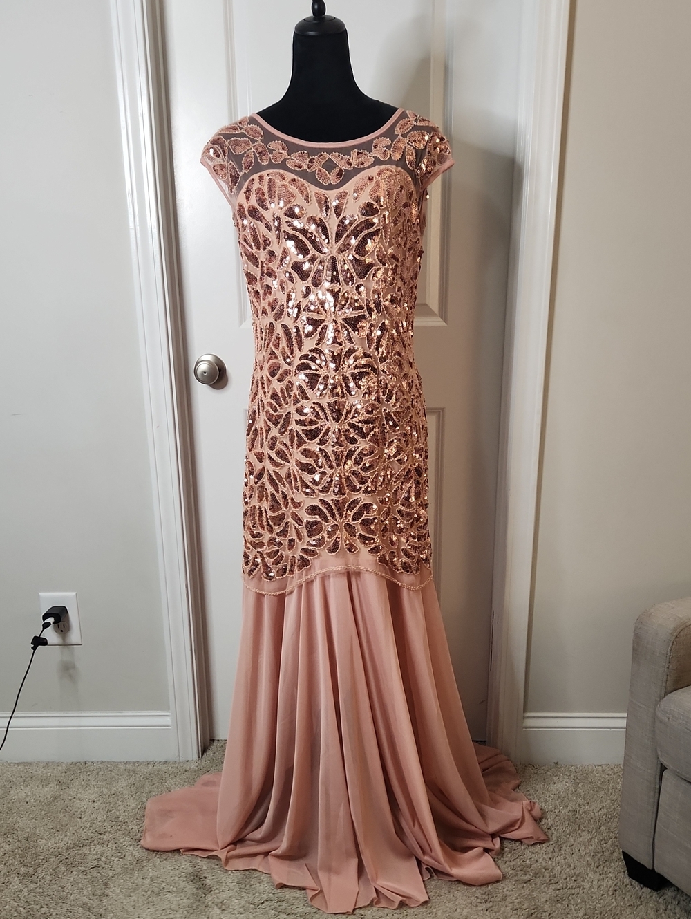Rose Gold Sequin Evening Gown - Women's Formal Dress